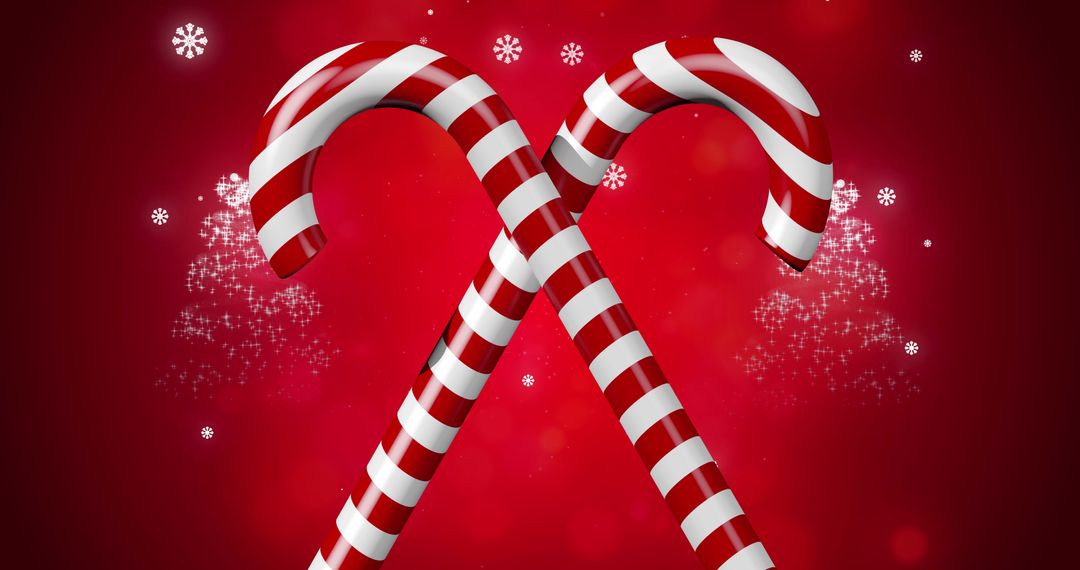 Crossed Candy Canes with Sparkling Stars on Red Background