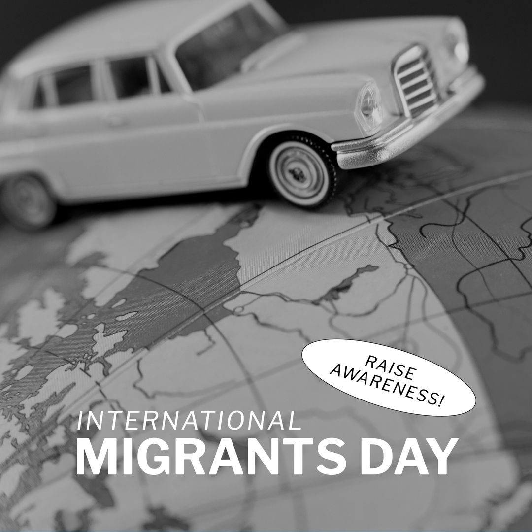 International Migrants Day Message with Car on Globe