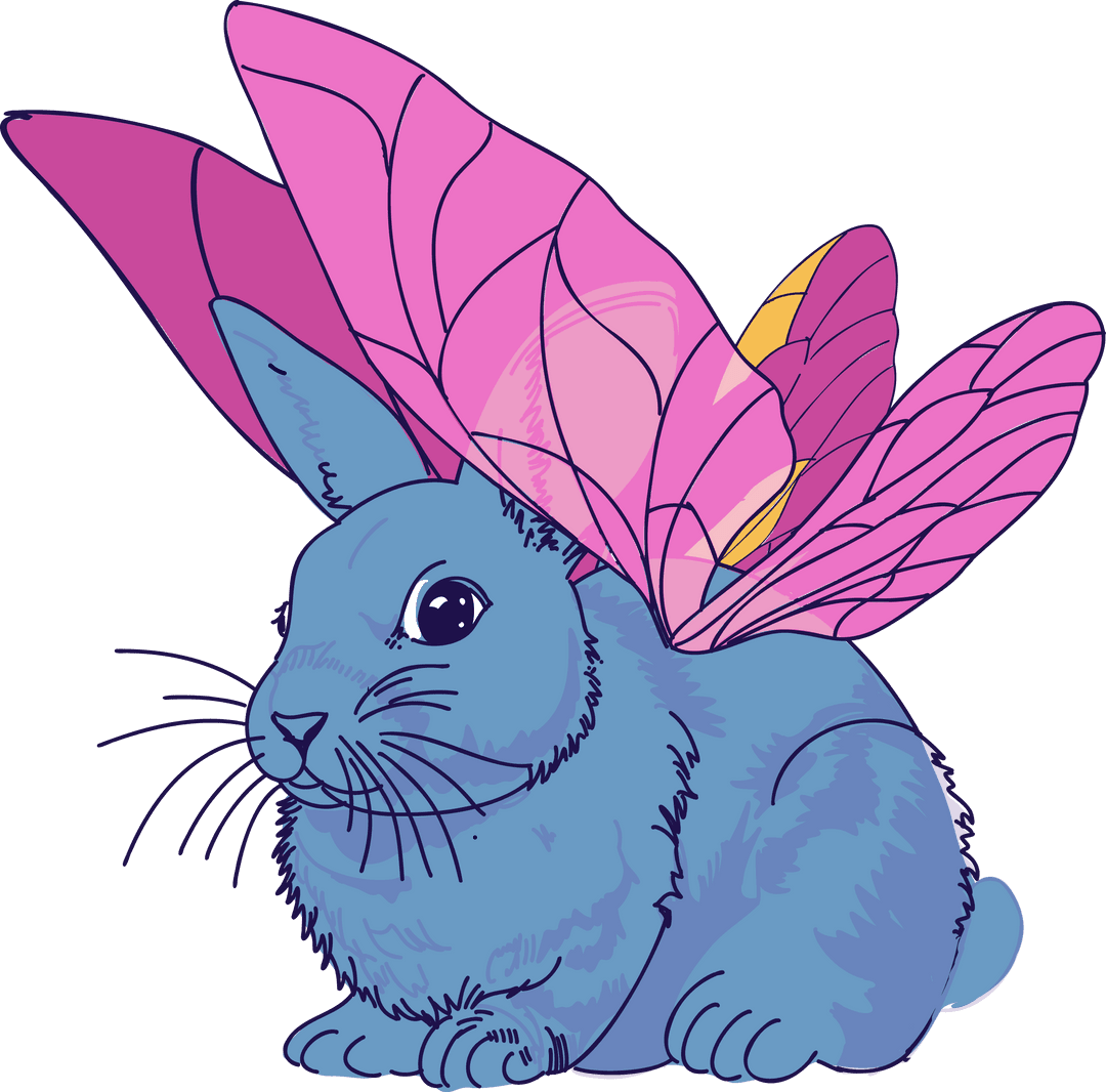 Blue Rabbit With Butterfly Wings Art On Transparent Background