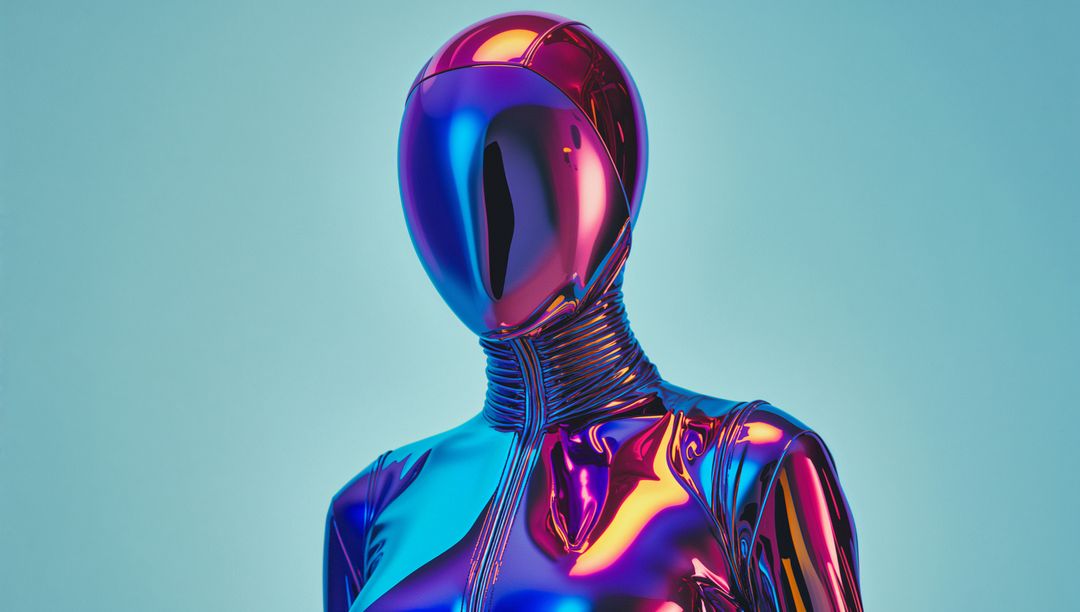 Futuristic Humanoid Figure in Metallic Bodysuit Facing Forward