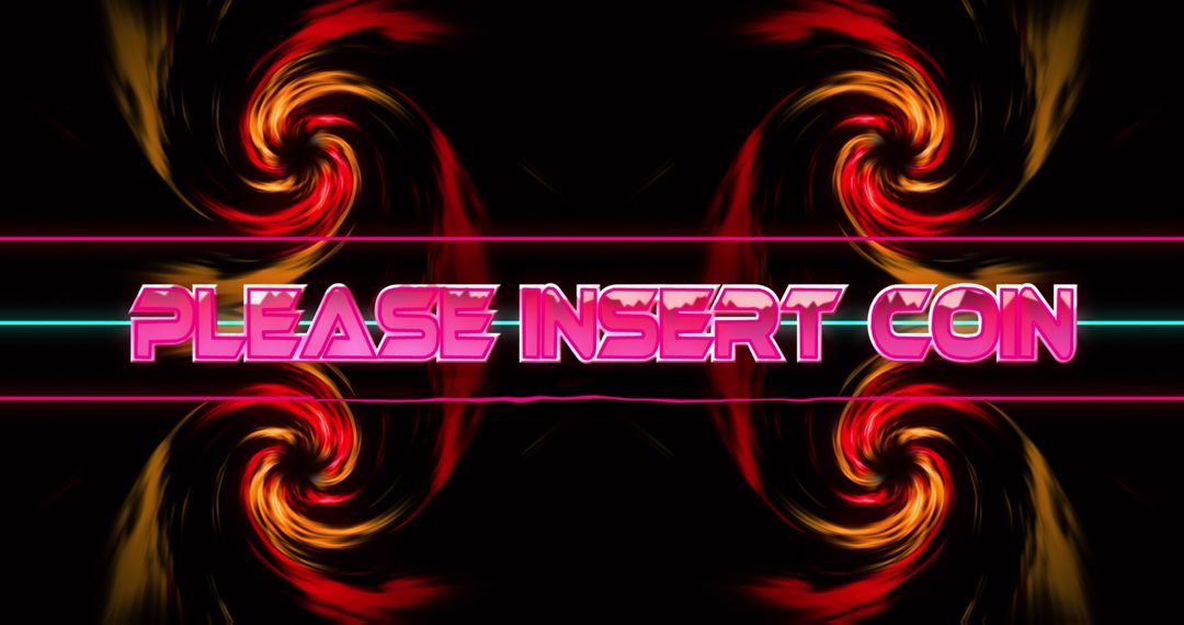 Retro Arcade Insert Coin Text on Digital Swirl Background