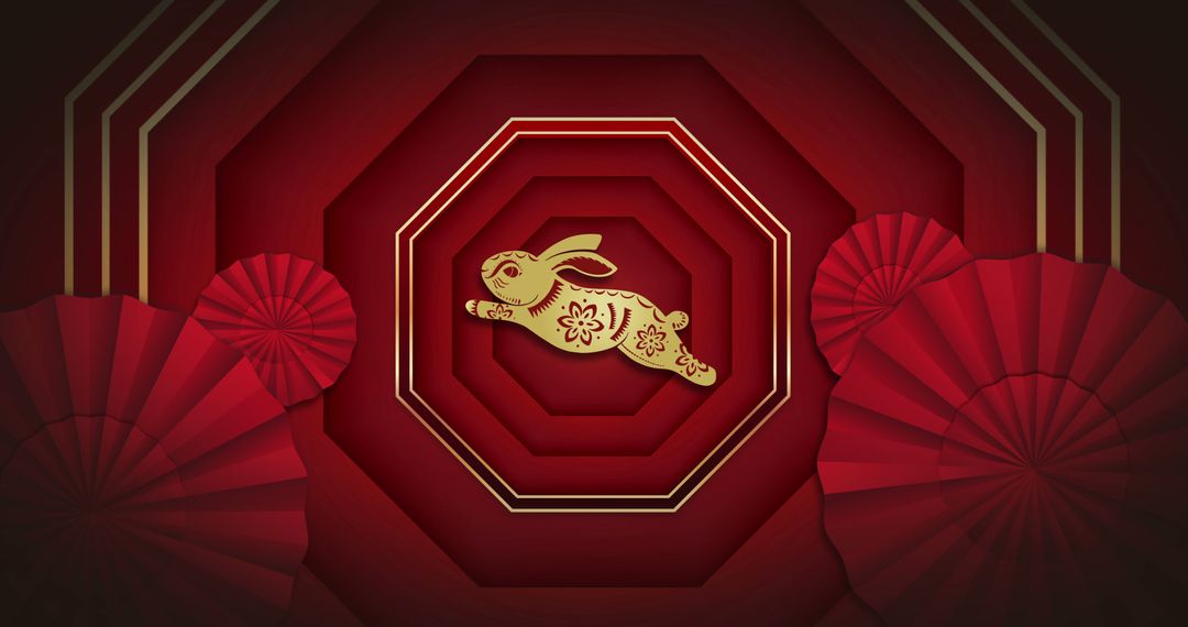 Chinese New Year Celebration Red Background with Gold Rabbit Design - Free Images, Stock Photos and Pictures on Pikwizard.com