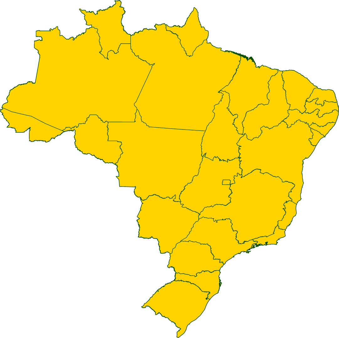 Yellow Map of Brazil on Transparent Background Highlighting Regions