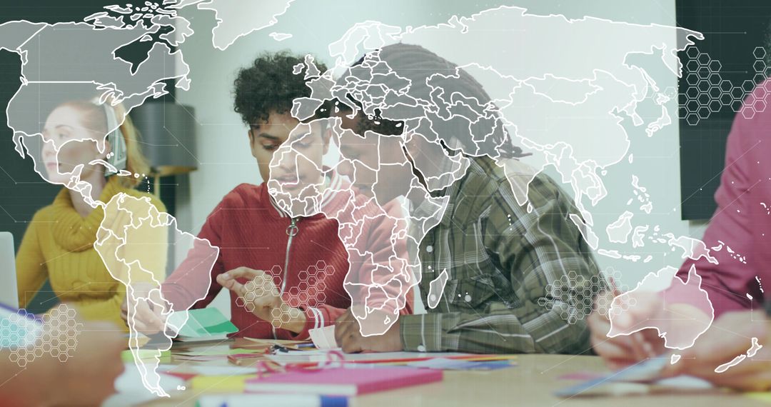 Collaborative Students in Classroom with Augmented Reality Map Overlay