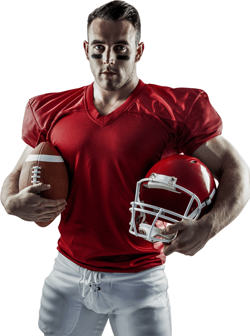 Confident American Football Player Wearing Red Jersey Transparent Background