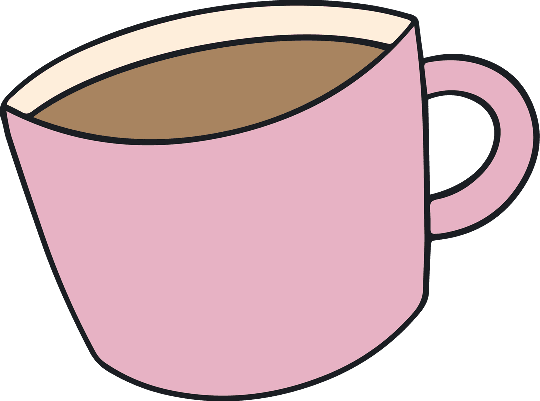 Pink Ceramic Mug Filled with Coffee on Transparent Background