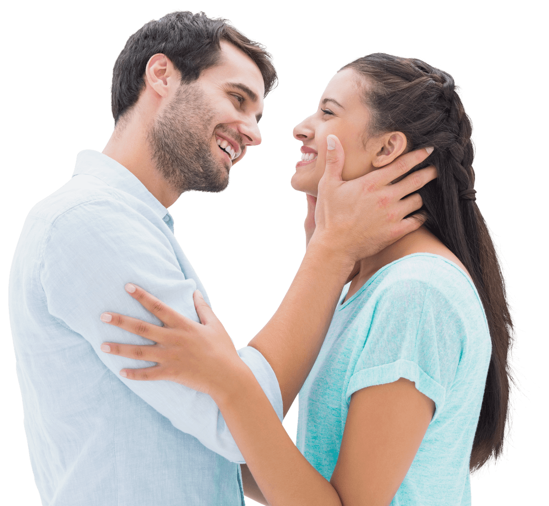Smiling Young Couple Embracing with Transparent Background