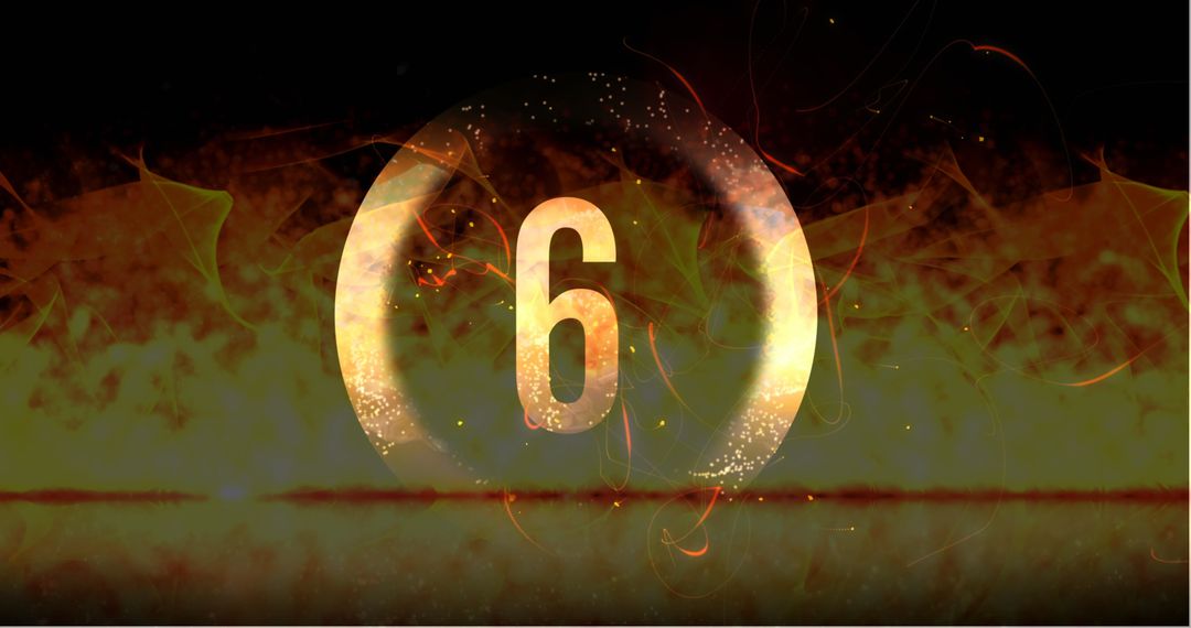 Dramatic Fiery Countdown with Number Six in Flame Background