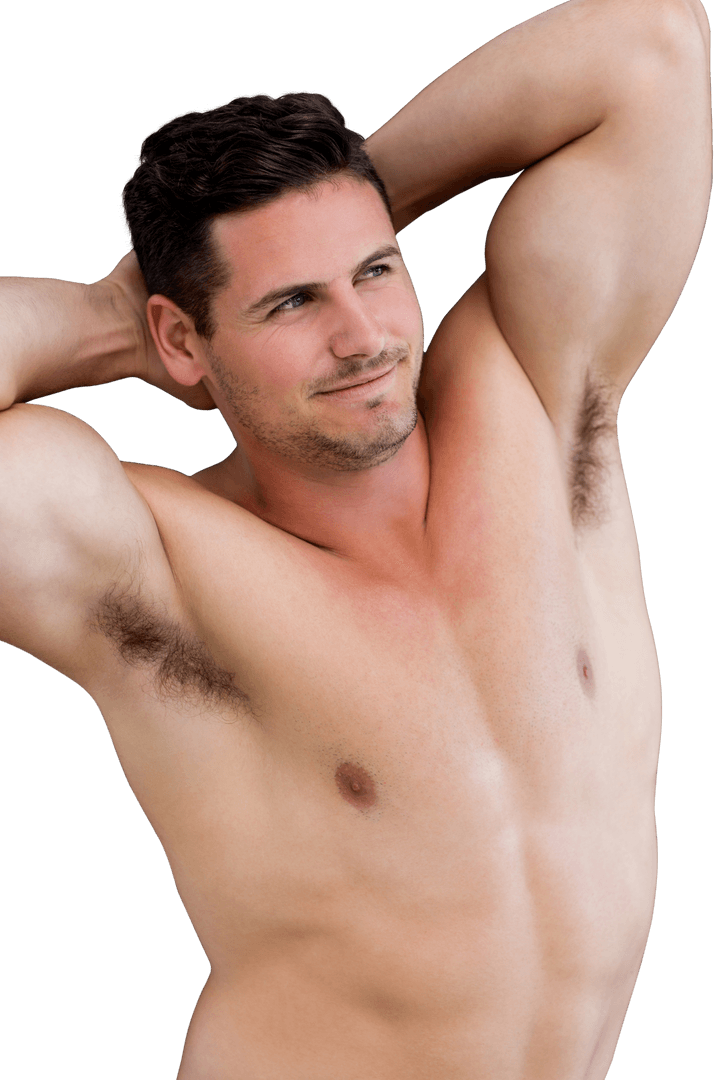 Transparent Background of Caucasian Happy Muscular Shirtless Man