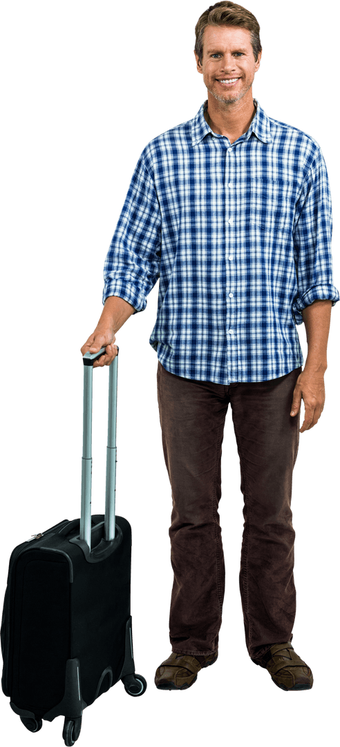 Cheerful Man Standing with Luggage Transparent Cutout