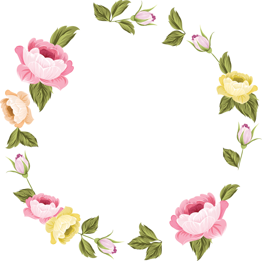 Floral Wreath With Pink and Yellow Flowers on Transparent Background
