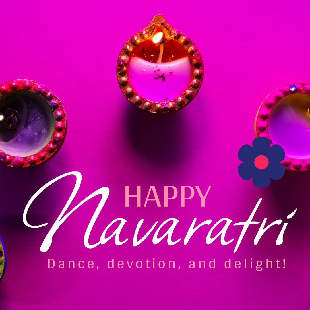 Happy Navratri Celebration with Illuminated Diyas on Vibrant Pink Background - Download Free Stock Templates Pikwizard.com