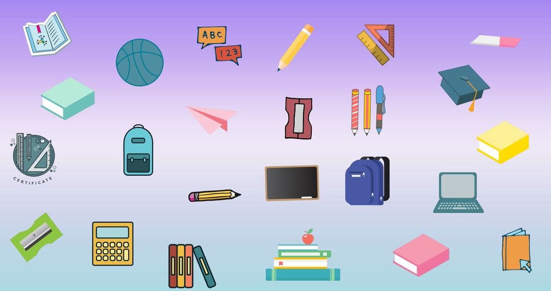 Assorted School Icons on Purple Gradient Background