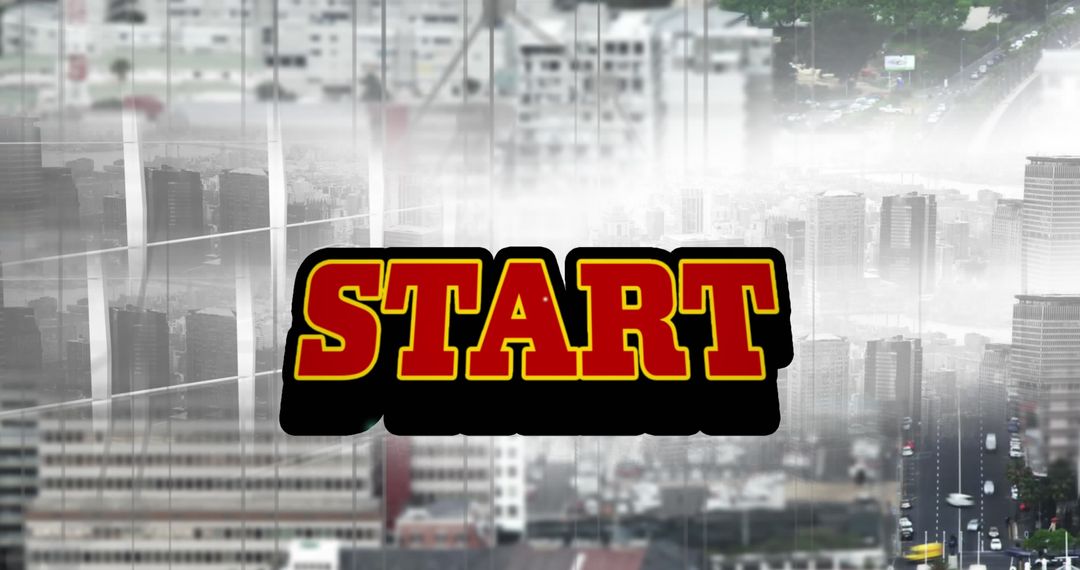 Start Text Overlay on Vibrant Cityscape Background