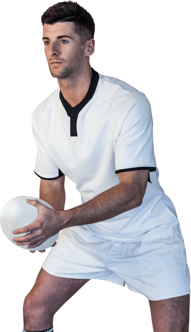 Rugby Player Holding Ball in Transparent Background
