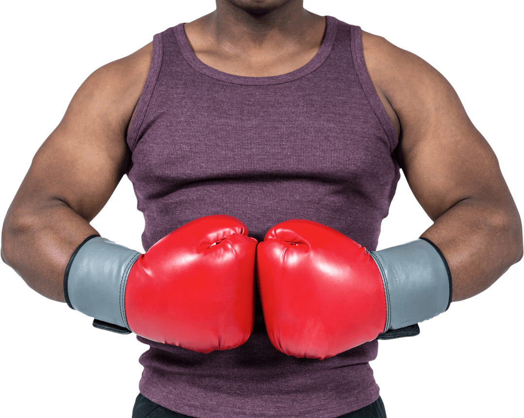 Fit Man Wearing Red Boxing Gloves Transparent Background