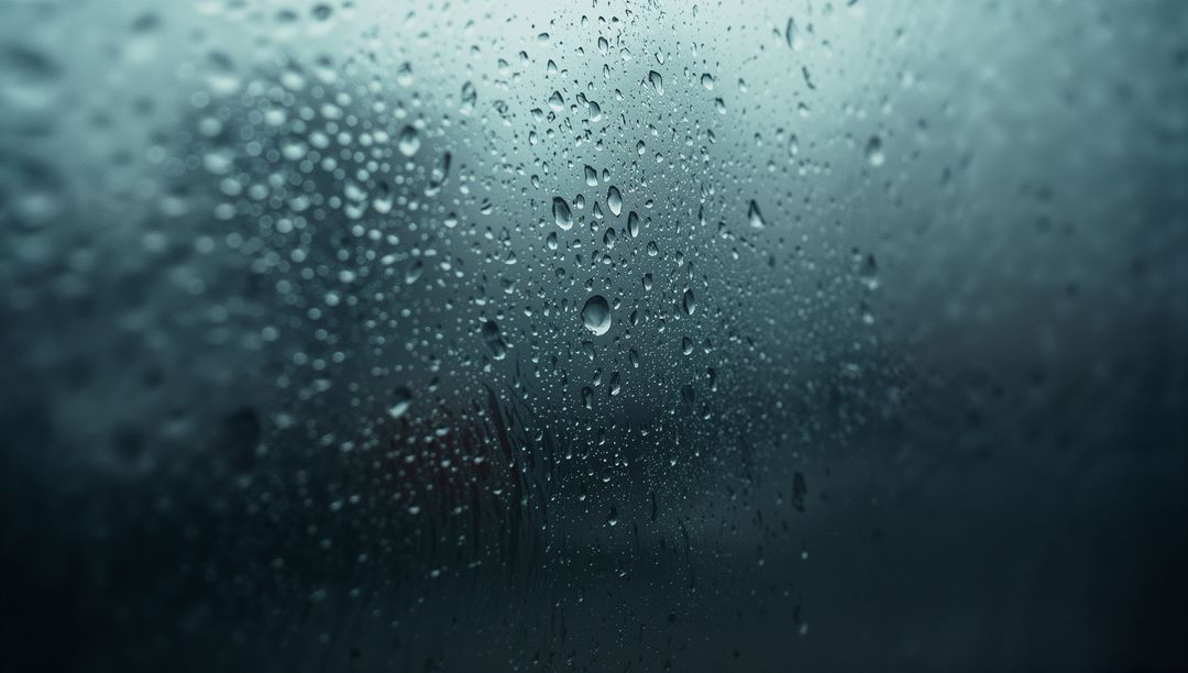 Moody Raindrops on Window Glass Highlighting Tranquil Atmosphere