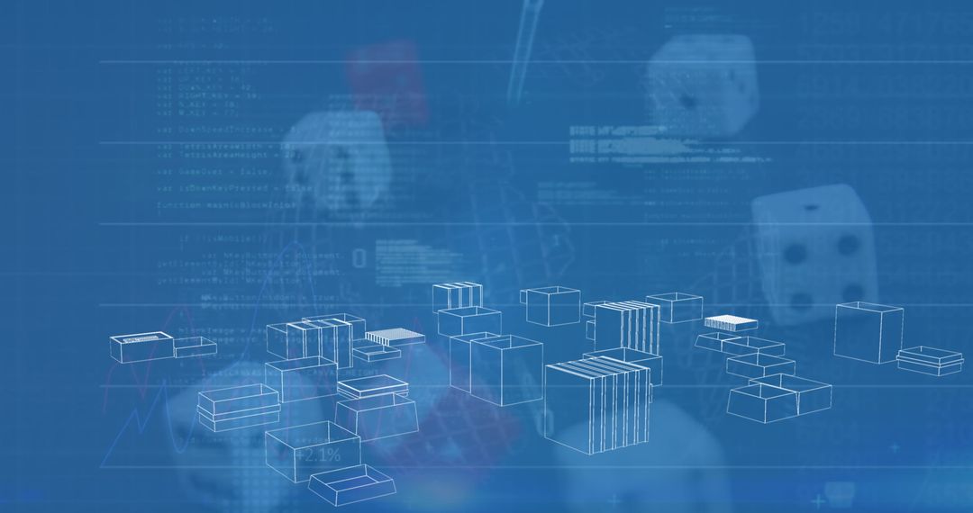 Digital Data Processing Overlay on Geometric Cityscape