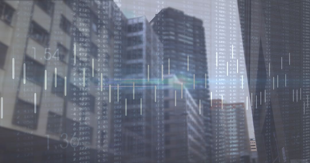 Abstract Cityscape with Financial Data Overlap