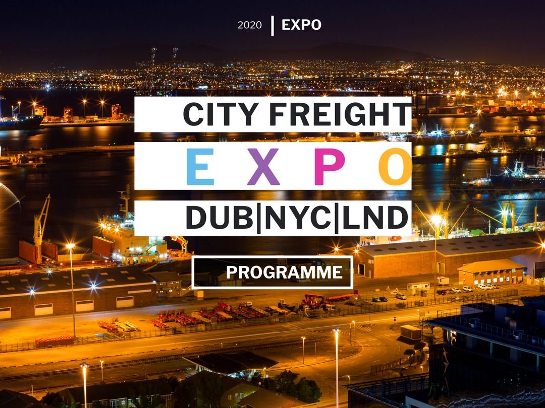 Dynamic City Freight Expo at Nighttime Harbor