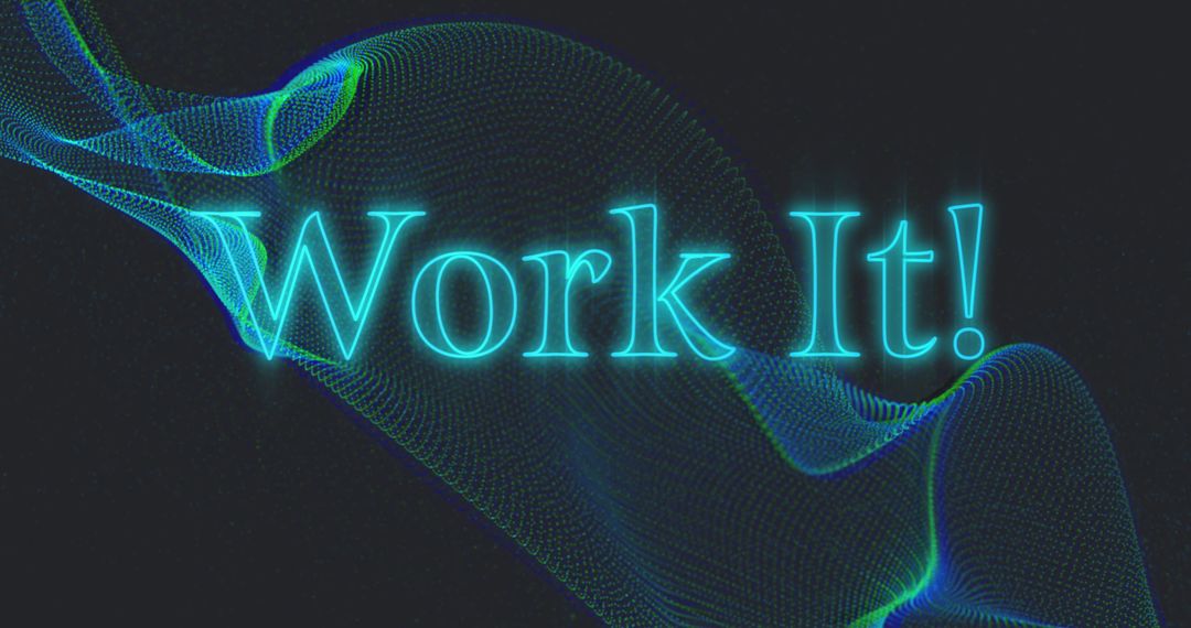 Glowing 'Work It!' Text with Dynamic Wave Background Design