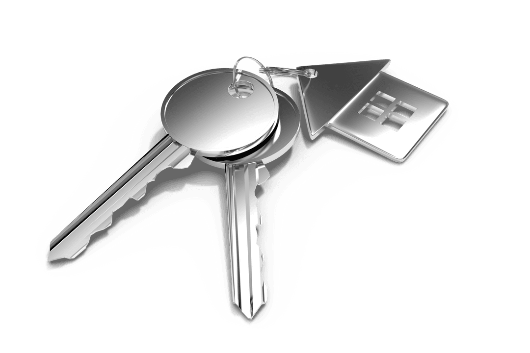 Transparent Metal Key Ring with House Keychain On Black Background