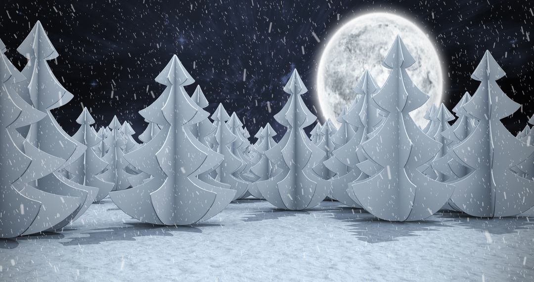 Winter Wonderland with Snowfall and Moonlit Fir Trees