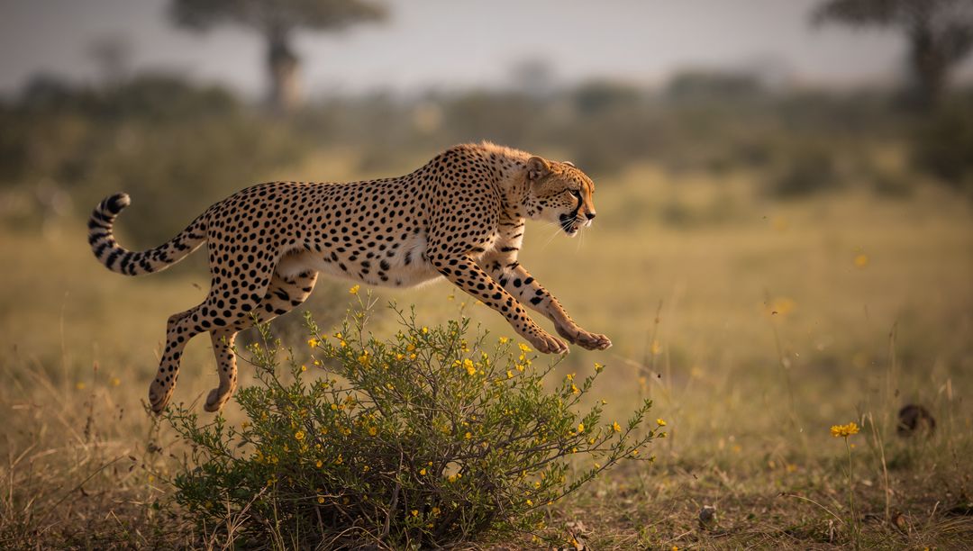 Cheetah Showing Agility in African Savanna Leap