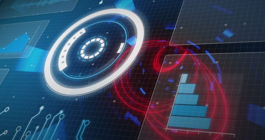 Futuristic Digital Interface with Data Charts and Grid Overlay