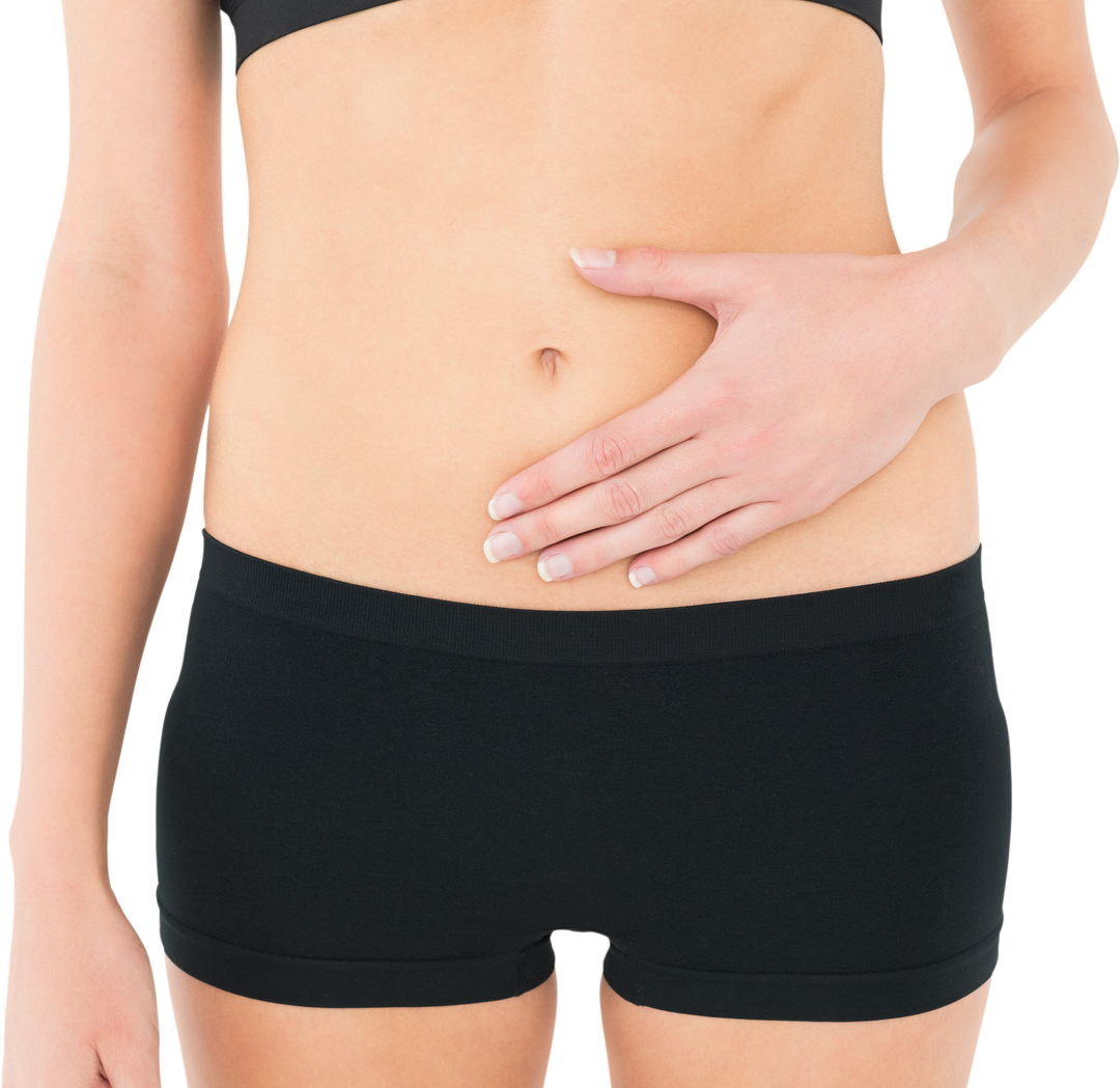 Fit Young Woman Holding Stomach Isolated on Transparent Background - Download Free Stock Images Pikwizard.com