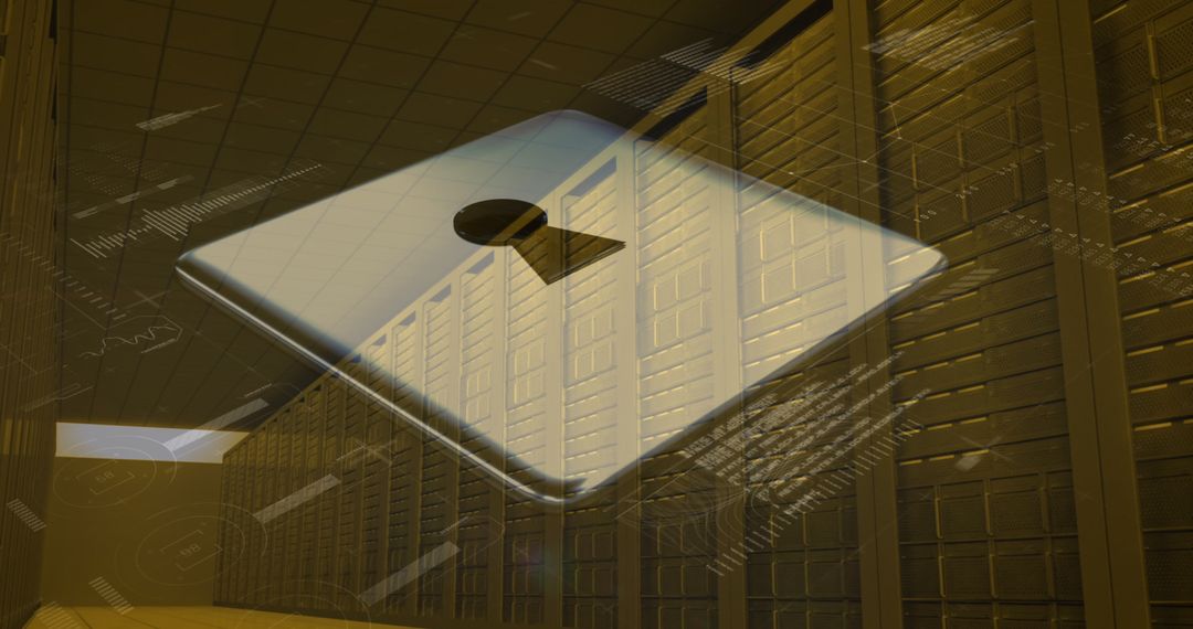 Digital Security Concept with Padlock in Server Room