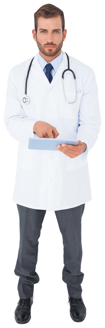Transparent Image of Doctor with Tablet Providing Healthcare Services