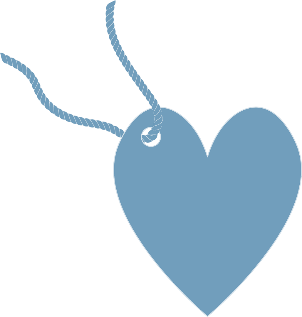 Blue Heart Label on Transparent Background Hanging by a String