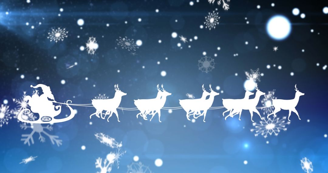 White Silhouette of Santa Claus with Reindeer Against Winter Wonderland - Free Images, Stock Photos and Pictures on Pikwizard.com