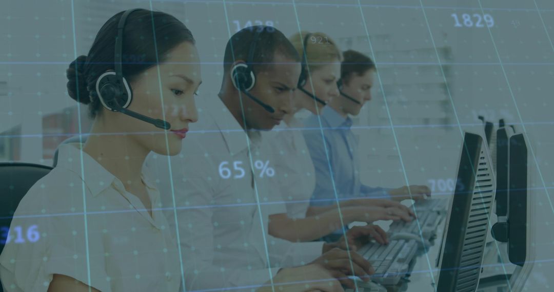 Call Center Team Working with Dynamic Data Overlay for Efficiency