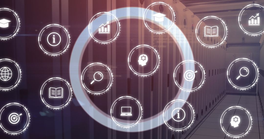 Futuristic Digital Icons in Data Center Environment