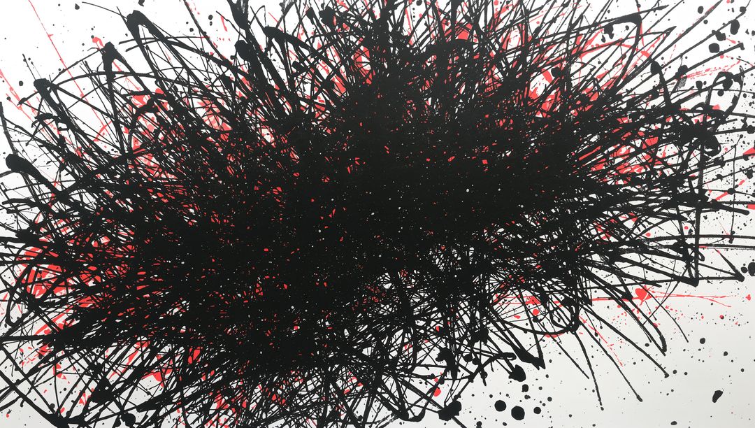 Abstract Expressionist Black and Red Paint Splatter Art