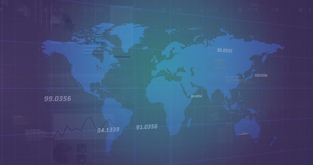 Global Digital Infographic Interface with Map and Data Numbers