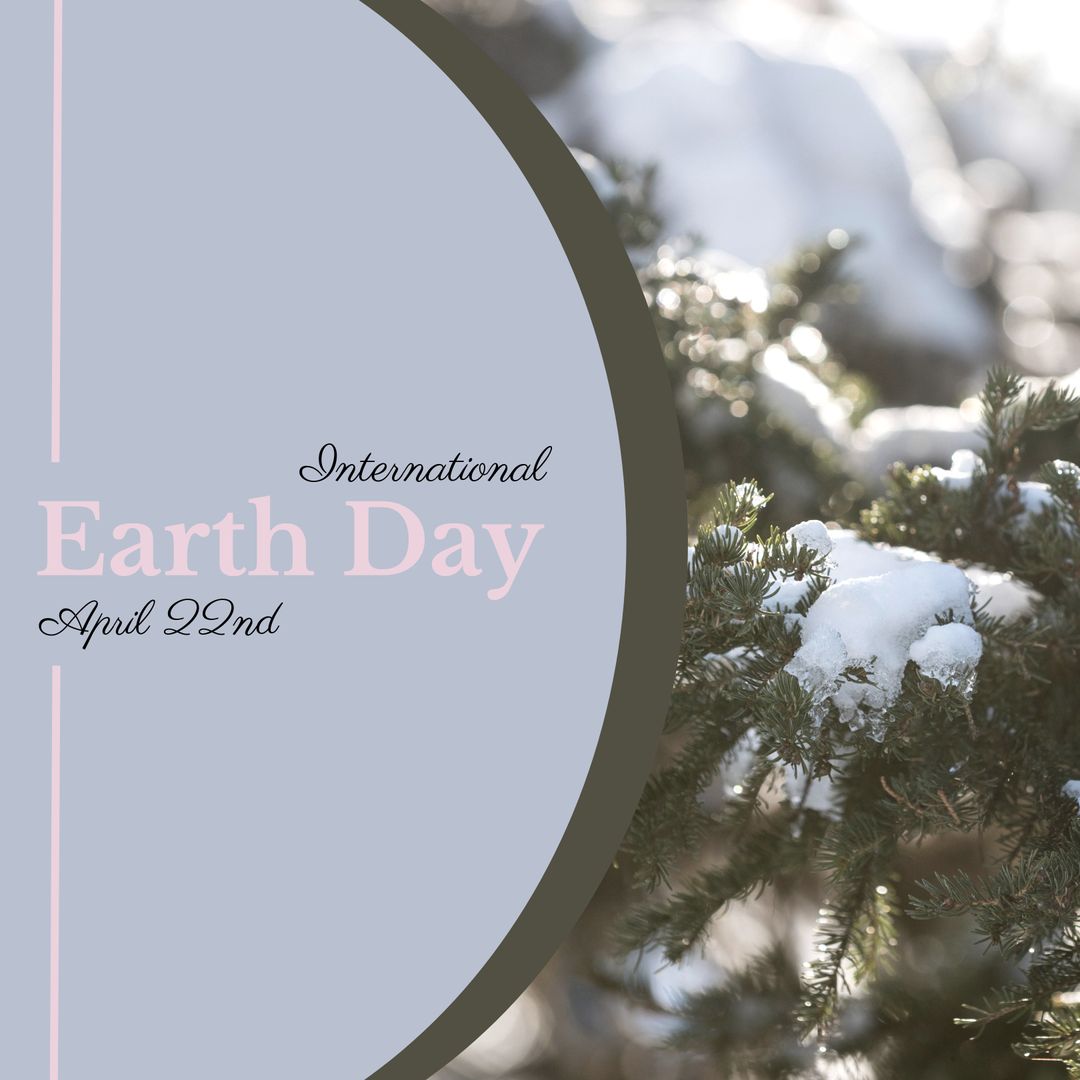 International Earth Day Concept with Snow-Covered Fir Branches