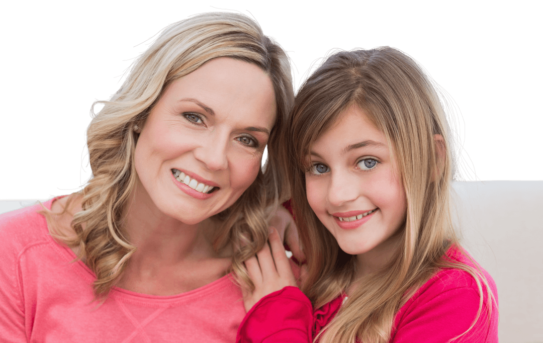 Beaming Mother and Daughter Embracing on Transparent Background