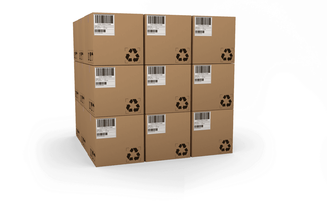 Stacked Carton Boxes on Transparent Background Recycling Symbols