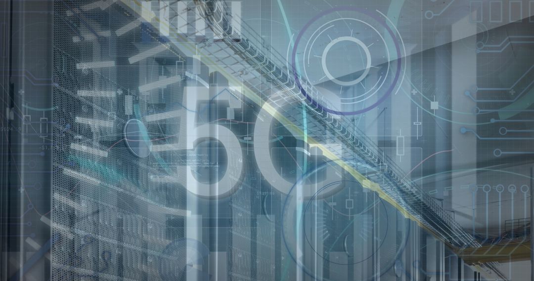 5G Technology Overlapping Modern Server Room Infrastructure
