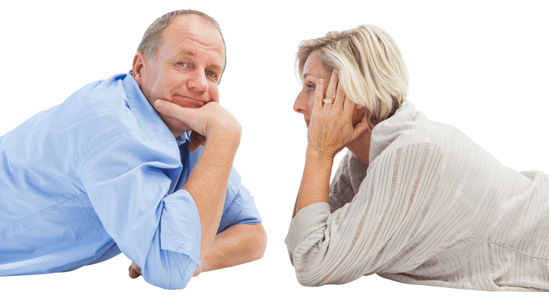 Transparent Image of Happy Mature Couple Lying and Smiling at Each Other