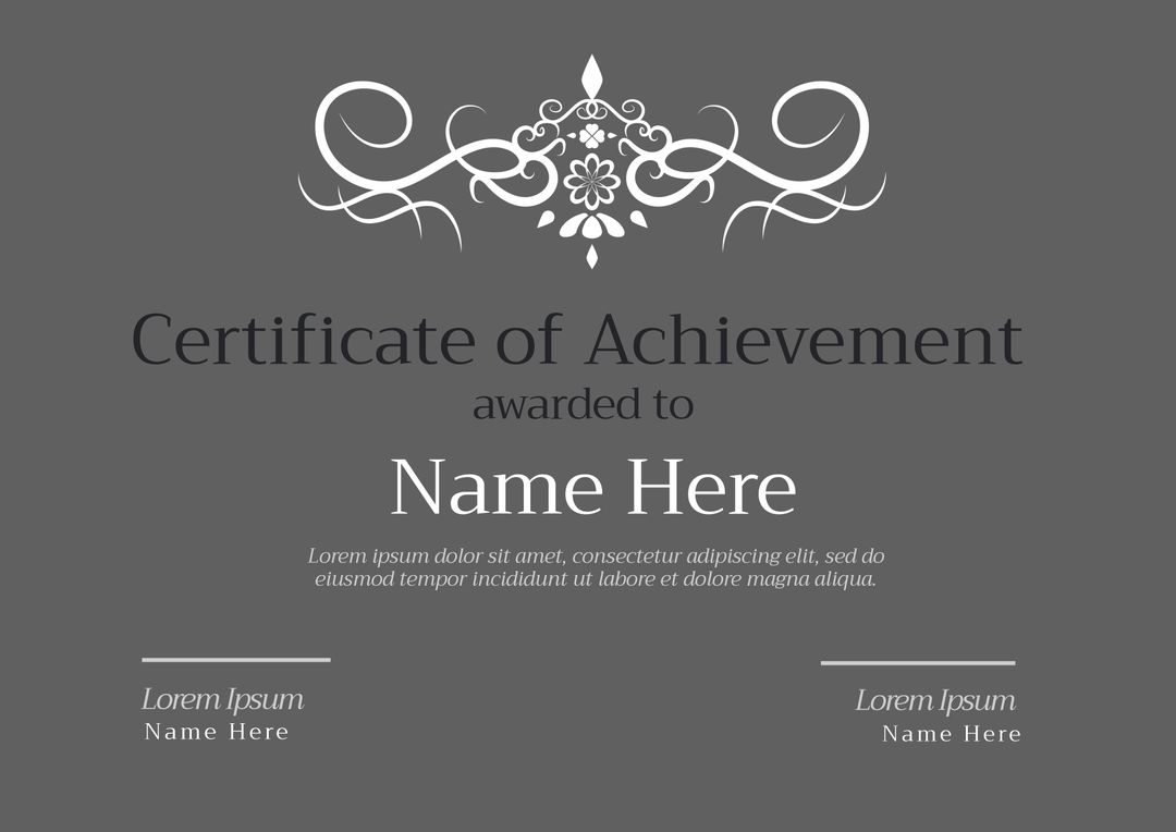 Elegant Gray Certificate of Achievement Template with Ornate Design Elements - Download Free Stock Templates Pikwizard.com