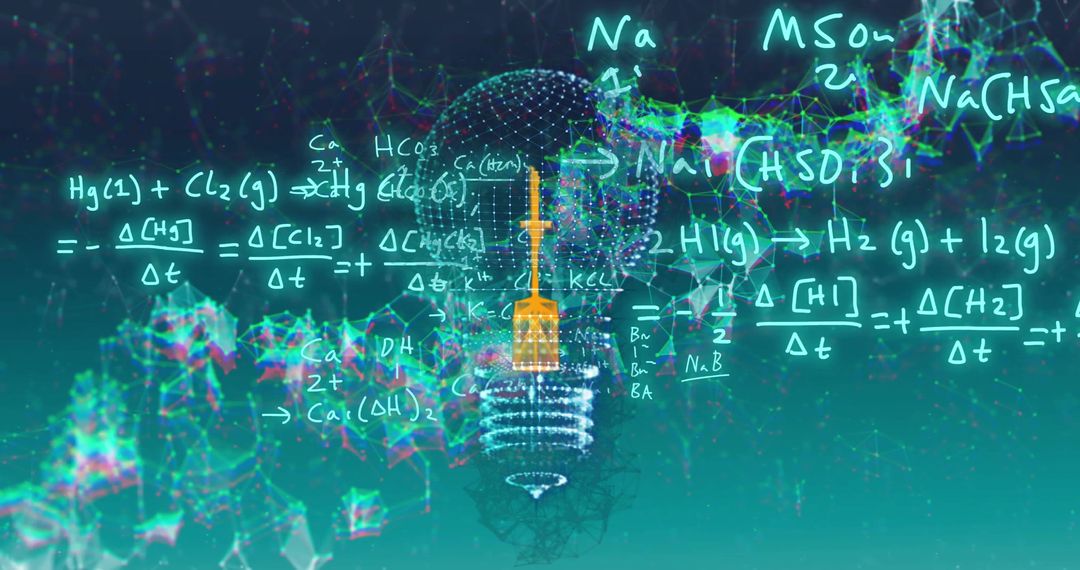 Innovative Tech Light Bulb with Mathematical Equations Overlay
