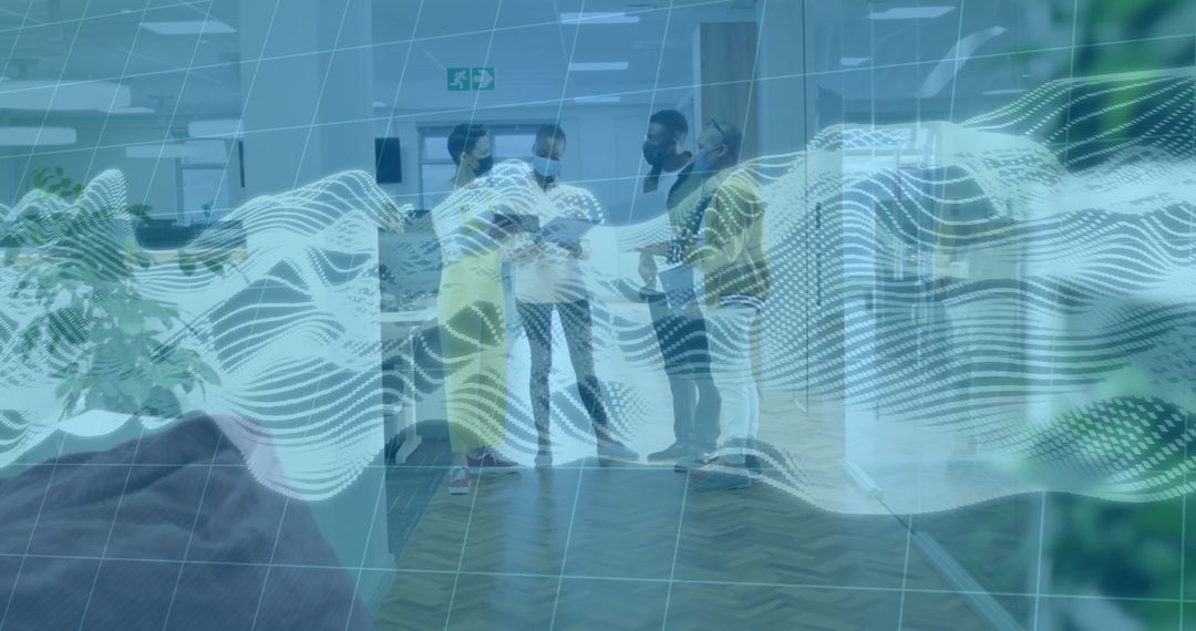 Professionals Analyzing Digital Data in Futuristic Office Environment