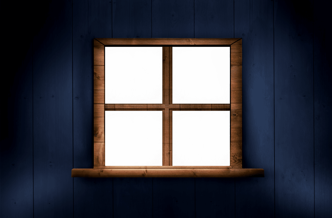 Wooden Window on Dark Wall with Transparent Background