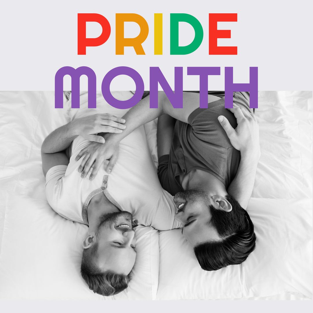 Loving Same-Sex Couple Celebrating Pride Month on White Background