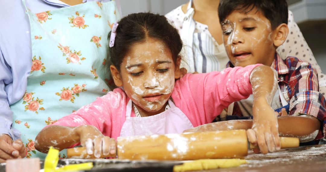 Children Baking Together Covered in Flour - Free Images, Stock Photos and Pictures on Pikwizard.com