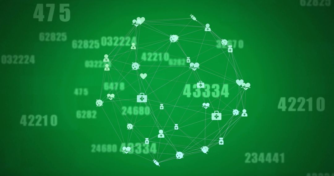 Data Network with Connections and Icons on Green Background